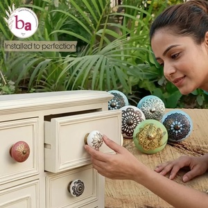 Beads Art Brass Filigree <b>Ceramic</b> <b>Knobs</b> and Round Cabinet Handles Modern Design Durable - Product Image 4
