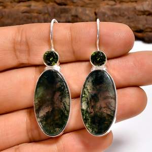 ต่างหูเงินแท้ 925 ประดับพลอยอาเกตทรงรีลายป่าธรรมชาติ งานแฮนด์เมดสไตล์โบโฮ ของขวัญสำหรับผู้หญิง - Product Image 2