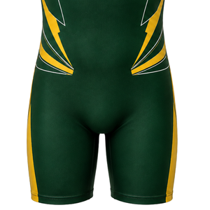 Men Dark Green Yellow Sublimated Wrestling Singlet Polyester <b>Athletic</b> Sports Uniform Sleeveless Competition Training Match Wear - Product Image 6
