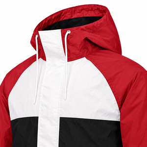 Chaqueta cortavientos con capucha para hombre, diseño color block, ligera, deportiva, con cierre, color rojo, resistente al viento y al agua. - Product Image 3