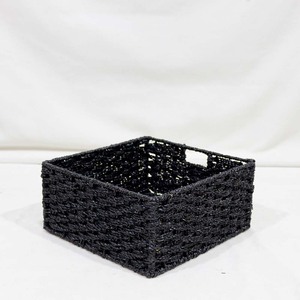 New Item <b>Black</b> Seagrass Woven Storage Basket Square <b>Shelf</b> Organizer Bin with Integrated Handles - Product Image 4