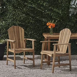 Set di 2 Sedie da Pranzo Adirondack in Legno di Acacia Resistenti alle Intemperie per Esterni, Finitura Naturale, Arredamento da Giardino - Product Image 1