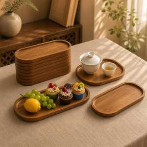 Bandeja ovalada de madera para servir, hecha a mano, diseño minimalista, plato de madera maciza para té y café, vajilla decorativa de UO INDIA - Product Image 4