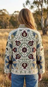 Veste en coton brodée de fleurs pour femme, style Prairie Chic, col rabattu, manches longues, style printemps - Product Image 2