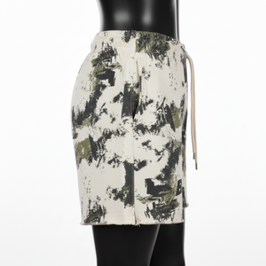 Shorts de mujer con lavado ácido, premium, 280 GSM, algodón, felpa, color crema, negro, verde oliva, estampado con pincel, logotipo personalizado con serigrafía. - Product Image 3