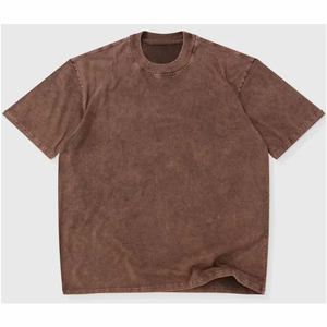 เสื้อยืดพรีเมียมทรงโอเวอร์ไซส์สีน้ำตาลวินเทจสำหรับผู้ชาย ผ้าคอตตอน 100% ทรงหลวม สไตล์สตรีทแวร์  ไหล่ตก  รับสกรีนโลโก้ - Product Image 3