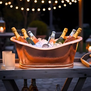 Rustic Farmhouse Iron Metal Party <b>Drink</b> Chiller Basin for Wine and for Elegant Hammered Tub <b>Drink</b> Station 12L - Product Image 5