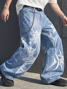 Pantalones Vaqueros Anchos de Cintura Alta con Estampado Paisley para Hombre, 100% Algodón, Corte Holgado, Tallas Grandes, Estilo Hip Hop Urbano, Marca Hardihood International - Product Image 4