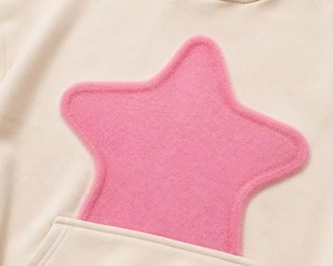 Sweat-shirt en molleton décontracté pour homme, couleur crème, avec appliqué étoile rose, coupe ample, broderie personnalisée, streetwear, vêtements d'automne et d'hiver - Product Image 6
