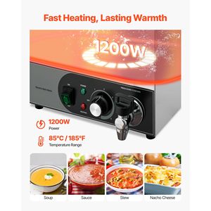 Calentador de Alimentos Eléctrico Comercial de Acero Inoxidable de 1200W, Calentamiento Rápido, Tipo Buffet Bain Marie con Control Manual de Temperatura - Product Image 2