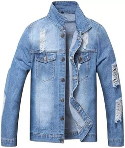 Veste en jean décontractée vintage personnalisée avec logo 2025 pour homme, col montant, en toile grande taille, idéale pour l'hiver - Product Image 2
