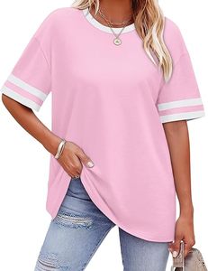 T-shirts amples à manches courtes pour femmes, col rond, color block, hauts d'été, mode 2026 - Product Image 3