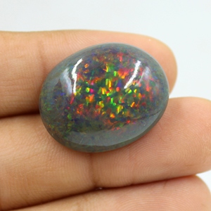 Natural Black Ethiopian Opal Cabochon, Multi <b>Fire</b> Smooth Loose Gemstone Black Opal October Birthstone - Product Image 4