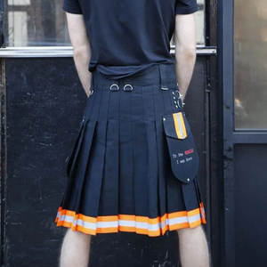 Bande réfléchissante orange de sécurité, kilt utilitaire noir pour pompiers, kilt de travail tactique 100% coton pour hommes - Product Image 4