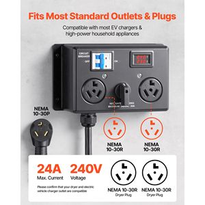 Interruttore Manuale NEMA 10-30 per Ricarica EV, 24A Max 240V, Interruttore Manuale di Distribuzione Alimentazione per Asciugatrice EV, Splitter EV - Product Image 3