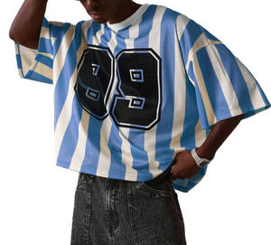 T-shirt graphique surdimensionné en maille rayée Y2K, inspiré du streetwear, du football rétro, du hip-hop, maillot de football américain personnalisé - Product Image 1