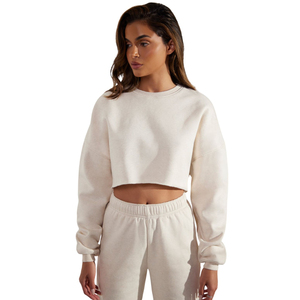 Women's Hooded Cropped Oversized <b>Fleece</b> Long Sleeve Cotton Knitted Casual Pullover <b>Top</b> Solid Color Winter Wear Custom Logo Front - Product Image 1
