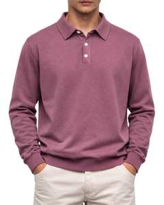 Sudadera Polo Personalizada para Hombre, Color Rosa Polvoriento, Manga Larga, Cuello Tipo Polo, Mezcla de Algodón, Informal, Otoño Invierno, OEM, Venta al Por Mayor - Product Image 1