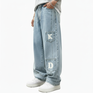 Jeans en denim vintage pour hommes, coupe droite, marque personnalisée, haute qualité, vente en gros, style décontracté, durable, coupe classique - Product Image 4