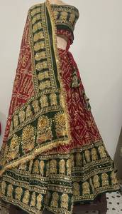 Women Lehenga Choli Set <b>Green</b> Red <b>Silk</b> Embroidered Traditional Wedding Outfit Floor-Length Indian Pakistani Wear - Product Image 2