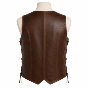 Chaleco de Cuero Occidental Personalizado para Hombre al por Mayor con Panel Bordado y Cierre de Cremallera, Sin Mangas, Estilo Casual de Verano - Product Image 5