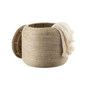 Seagrass Storage Ottoman Decorative Laundry Storage Basket Storage <b>Bin</b> for Living Room & <b>Bedroom</b> Organization from Vietnam - Product Image 1