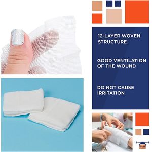 ชุดผ้าก๊อซทางการแพทย์12ชั้นแพ็ค4 "x 4" แผ่นผ้าฝ้ายทอ100% ไม่ผ่านการฆ่าเชื้อ2000สำหรับทำความสะอาดแผลแบบใช้แล้วทิ้ง - Product Image 3
