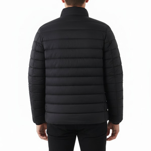 Men's Black Puffer <b>Jacket</b> Stand Collar Zipper Closure Windproof Polyester Winter Casual Coat Regular Fit Solid Color - Product Image 3