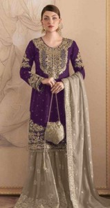 Traje Sharara Semisellado de Georgette Sintética Bordado con Lentejuelas, de Secado Rápido, Estilo Moderno para Todas las Estaciones - Product Image 3