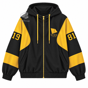 Sudadera con capucha extragrande con cremallera en bloques de color negro y dorado para mujer de la hermandad NCBW, con letras griegas bordadas, estilo universitario - Product Image 1