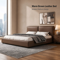 Base de Cama Contemporánea de Cuero con Cabecera Tapizada de Perfil Bajo, Cama con Plataforma, Múltiples Opciones de Color