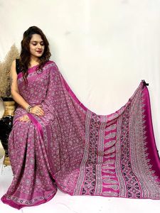 Sari en soie Gajji teintée naturellement, drapé |   Textile Ajrakh artisanal avec des motifs ethniques intemporels - Product Image 1