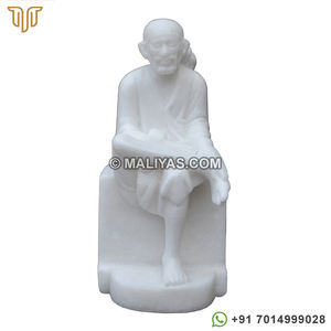 Idole en marbre de Shirdi Sai Baba |   Statue de Sai Baba en marbre blanc pour la maison et le temple – MALIYAS - Product Image 1