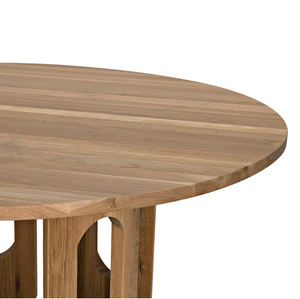 Table à manger moderne en teck massif avec base sculpturale incurvée et plateau rond, finition naturelle, pour la maison, le bureau, la cuisine, le restaurant, le bar - Product Image 4
