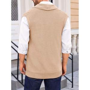 Gilet en tricot tendance pour homme, motif géométrique, sans manches, beige, boutonné devant, tenue d'automne - Product Image 5
