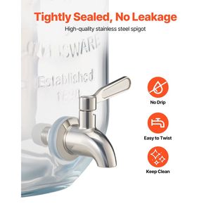 Set di 2 Dispenser per Bevande in Vetro da 1 Gallone con Rubinetto in Acciaio Inox e Supporto in Legno per Feste - Product Image 3