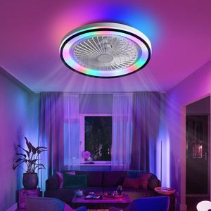 19-Inch RGB Dimmable LED Enclosed Ceiling Fan with Light Flush Mount Bladeless 6 Speed Remote Control for Bedroom & Party - Product Image 1