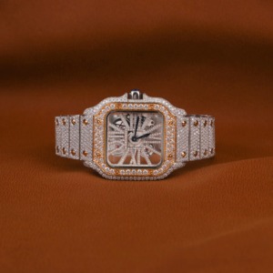 Aurevail VVS Moissanite <b>Watch</b> Gold Fully Iced Out Round Case Green <b>Arabic</b> Numeral Fluted Bezel Horizon Link Custom Luxury <b>Watch</b> - Product Image 1