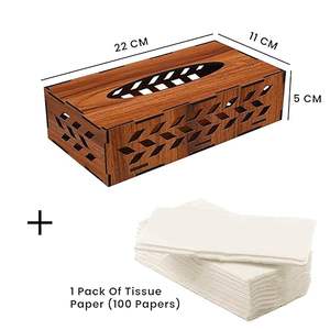 Boîte à mouchoirs en bois faite à la main avec un élégant motif de feuilles découpées. Housse de boîte à mouchoirs en bois, dimensions 22 x 11 x 5 cm. - Product Image 4