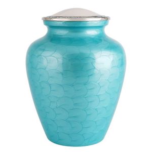 Turquoise Plain Blue Cremation Urn With Scale Pattern Handmade Adult Urn For Ashes Container <b>Vase</b> Tabletop Display Funeral Urns - Product Image 1