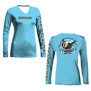 เสื้อเชิ้ตตกปลาสำหรับผู้หญิง ทรงสปอร์ตทันสมัย ผ้าเทคนิคเนื้อเบา สำหรับใส่เล่นกีฬาทางน้ำ สีเขียว-น้ำเงิน ลายพิมพ์ รุ่นปี 2026 - Product Image 3