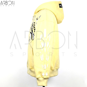 Excellent Fournisseur – Nouveauté : Sweat à Capuche Homme Style Urbain Jaune avec Fermeture Éclair Intégrale, Détails Manches Effet Vieilli et Motif Chaîne – Streetwear - Product Image 3