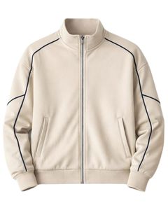 Conjunto Deportivo Personalizado para Hombre en Color Beige con Cierre, Fabricante de Ropa Deportiva, Traje para Correr con Ribete en Contraste, Ropa Casual para Gimnasio - Product Image 1