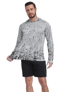 Chemise de performance à manches longues à capuche pour homme, motif numérique imprimé intégral, polyester respirant, vêtements d'été - Product Image 3