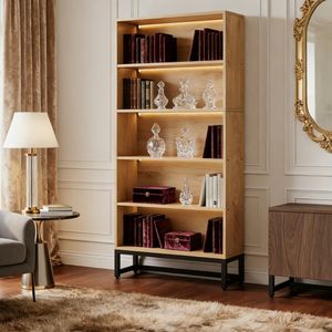 Libreria Alta in Legno dal Design Moderno, Scaffale a Scala per Soggiorno, Arredamento per Casa, Hotel e Supermercati - Product Image 1