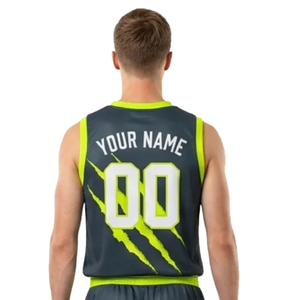 Ensemble uniforme de basket-ball personnalisé pour hommes, maillot sans manches, rayures diagonales, nom et numéro imprimés, short assorti, 100% Polyester - Product Image 4