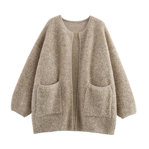 Women V-neck Anti-shrink Knit Cardigan Loose <b>Pullover</b> <b>Sweater</b> with Pockets Solid Color Casual Winter - Product Image 4