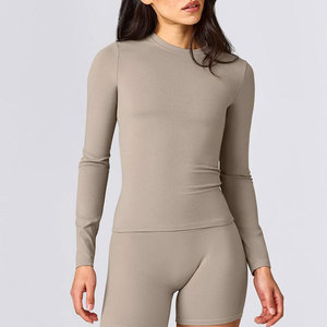 Activewear Yoga Shirt <b>Long</b> Sleeve Women's Wear Compression High Elastane Four Way Stretch Custom Material Seamless Shirt - Product Image 6