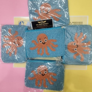 Monedero de Pulpo con Cuentas Hecho a Mano, Bolsa con Cremallera, Patrón de Animal Marino Azul, Mini Cartera para Mujer, Bolsa Pequeña con Bordado de Cuentas Artesanal - Product Image 4