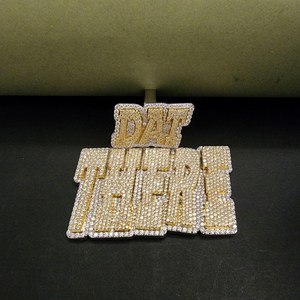 High on Demand Dat There <b>Iced</b> <b>Out</b> Pendant Necklace Gold Plated Rhinestone Letter Pendant Unisex Hiphop Style Jewelry - Product Image 5